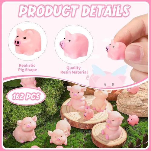 Vista 3 de Menkxi 162 piezas de animales de cerdo de resina a granel, pequeñas figuras de cerdo, decoración de fiesta, mini juguetes de resina, mini juguetes