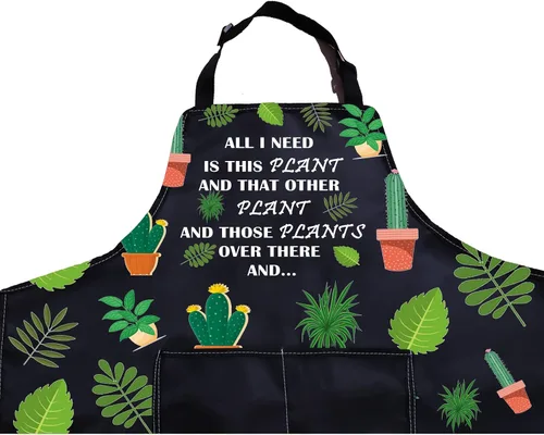 Vista 2 de PXTIDY Delantal de jardinero de regalos para amantes de las plantas, delantal de jardín All Need Is This Plant Delantal para plantas suculentas
