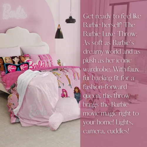 Vista 2 de Coleccionables Barbie Película Ropa de Cama de Felpa Supersuave de Lujo de Pelo Sintético, 50 por 60 pulgadas, (Producto Oficial Licenciado)