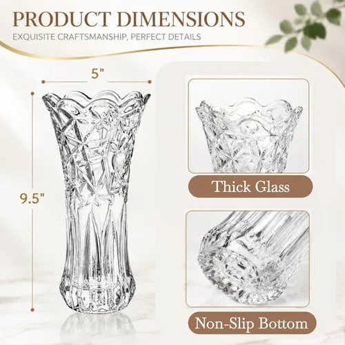 Vista 2 de Dicunoy Juego de 2 jarrones de flores de cristal, jarrones grandes transparentes de 9.5 pulgadas para centros de mesa, moderno jarrón de rosas