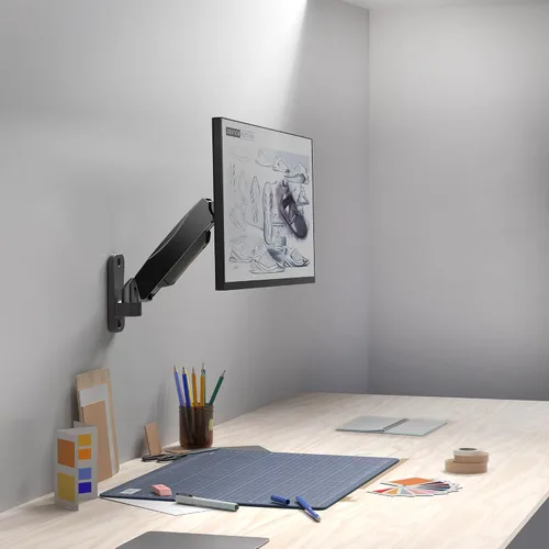 Vista 9 de VIVO Soporte de pared para monitor único con brazo neumático ajustable en altura, articulación de movimiento completo, se adapta a pantalla de 17 a