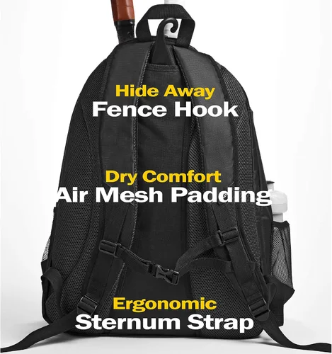 Vista 5 de Athletico Mochila de tenis Premier – Bolsa de tenis con capacidad para 2 raquetas en compartimento acolchado Compartimento ventilado separado