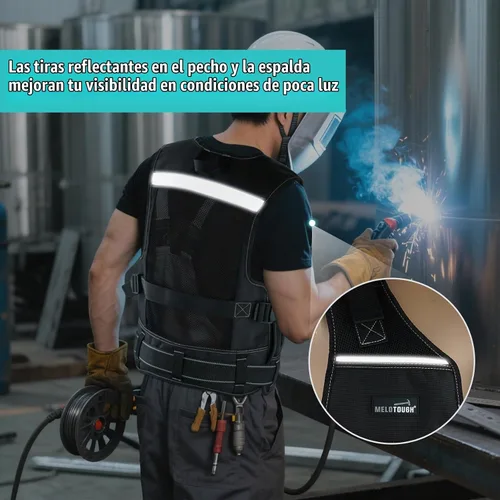 Vista 7 de MELOTOUGH Chaleco de herramientas para hombre con bolsillos y cinturón, chaleco de seguridad ajustable de múltiples bolsillos para electricista