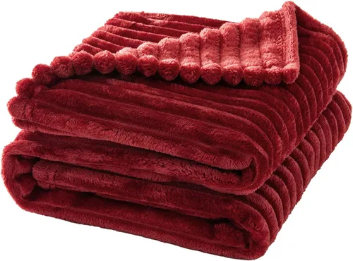 Vista 4 de MIULEE Manta de forro polar, duradera, afelpada, extra suave, cálida, acogedora, manta de franela a rayas rojas burdeos para sofá, cama, 30 x 40