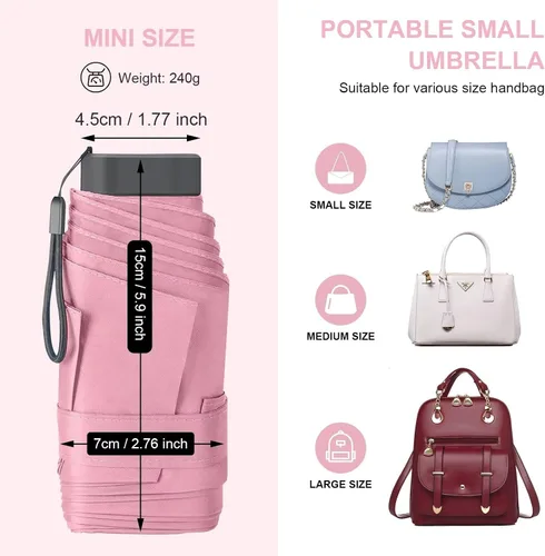 Vista 6 de LEAGERA Compact Travel Umbrella with Case - Mini Umbrella for Purse, Small Lightweight &Tiny Umbrellas Design Perfect for Parasol Outdoor