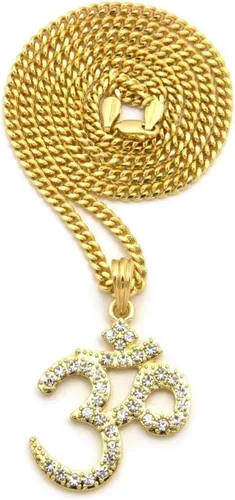 Vista 3 de Brillante joyeros Estados Unidos para hombre nueva india Yoga Om Iced Out colgante de 24" cuerda, cadena, caja cubano Hip Hop collar inspirado
