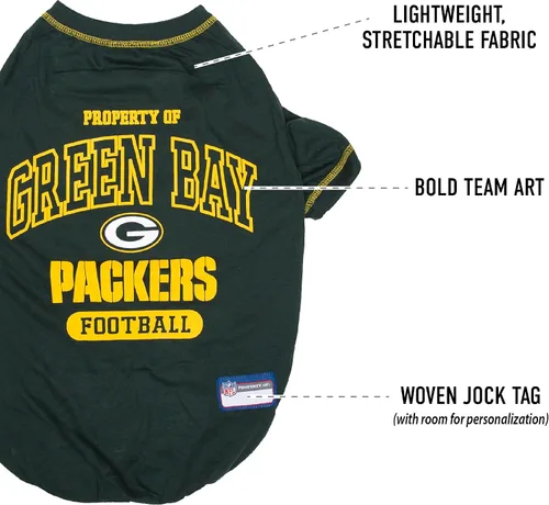 Vista 4 de NFL Green Bay Packers Camiseta para Perros para Mascotas, Talla Mediana. Camiseta para Mascotas con Licencia Oficial con Logotipo del Equipo, Ropa