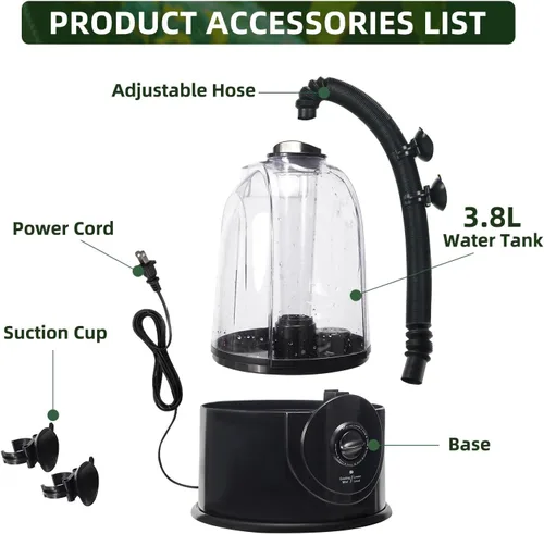Vista 8 de Coospider Mister nebulizador de reptiles de 3.8L, humidificador silencioso de reptiles para tanque de reptiles, humidificadores de terrario con tubo