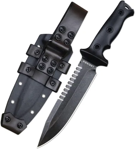 Vista 10 de Hoja fija táctica primitiva de jungla de 11.5 pulgadas, de espiga completa, diente dorsal afilado y cuchillo de supervivencia para campamento, mango