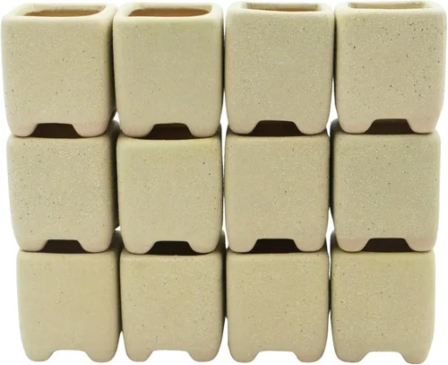 Vista 15 de Paquete de 12 macetas cuadradas modernas para suculentas de 1.6 pulgadas con gran orificio de drenaje, macetas rústicas de cerámica texturizada