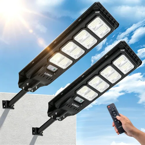 Vista 9 de Luces solares para exteriores, paquete de 2 luces solares para exteriores, impermeables, del atardecer al amanecer, 60000 lúmenes, 6500 K, luces