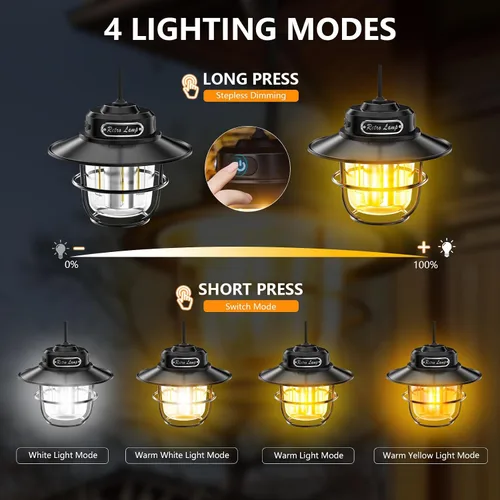 Vista 6 de Linterna de Campamento, Luz Portátil de Campamento, Linternas Recargables 4 Modos de Luz (1300-6500K), Brillo Ajustable, Linterna LED Impermeable