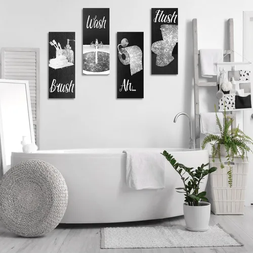 Vista 7 de Chinco 4 piezas de arte de pared divertido para mujeres, decoración de baño 9.84 x 3.94 x 0.2 pulgadas, decoración de baño glamurosa moderna