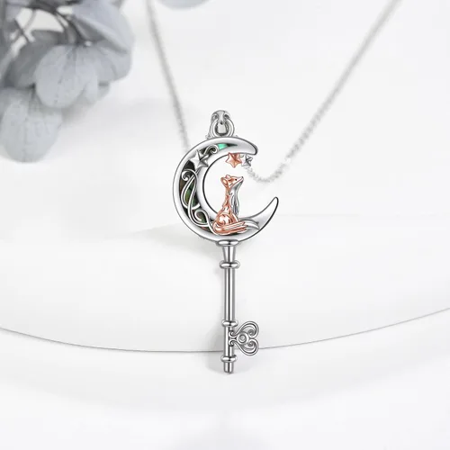 Vista 3 de Collar de plata de ley con colgante de zorroserpienteunicorniobúho en la lunaconejocaballo, joyería de regalo para mujeres, mamá, hermana