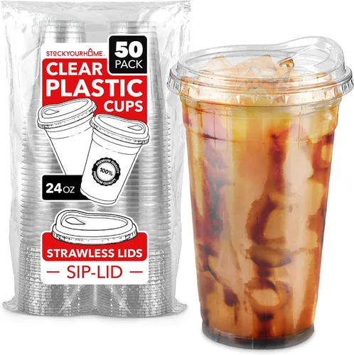 Vista 8 de Vasos de plástico transparente de 16 onzas con tapas desechables, taza Togo con tapa para sorber sin popote para batidos, café helado, limonada