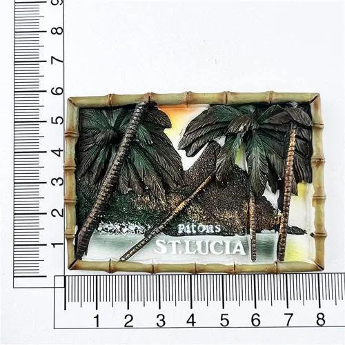 Vista 5 de Pitons St.Lucia - Imán para nevera, recuerdo de viaje, decoración de nevera, calcomanía magnética 3D, colección artesanal pintada a mano