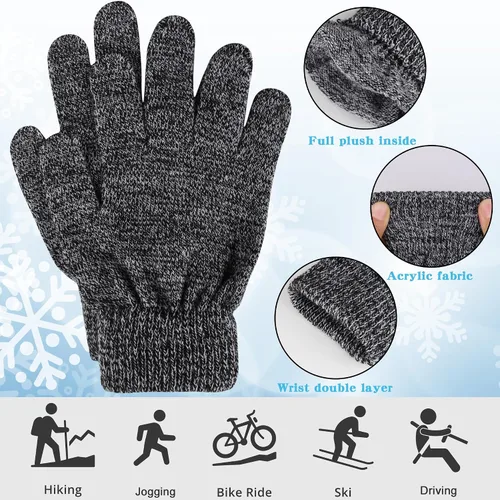 Vista 3 de 12 pares de guantes de invierno de punto cálidos a granel para adultos, guantes mágicos elásticos para hombres, mujeres y adolescentes