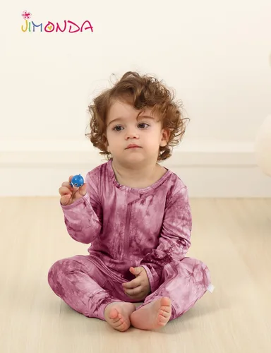 Vista 4 de Jimonda Pijamas sin pies para bebés, niñas y niños, con cremallera de 2 vías, manga larga, suave, para dormir, mameluco de teñido anudado