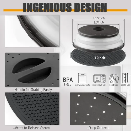 Vista 2 de Tapa para microondas con alfombrilla de silicona – Plegable, con ventilación, reutilizable, protector de alimentos y cubierta para platos