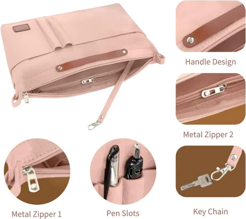 Vista 4 de Soyizom Organizador de bolso, organizador de bolsa de inserción para bolsos, organizador de fieltro con cremallera y bolsa de llavero en la bolsa