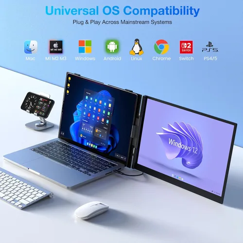 Vista 7 de Extensor de pantalla para laptop, monitor portátil ultrafino de 15.3 pulgadas FHD 1200P 16:10 para laptop, extensor ligero de monitor dual Plug &