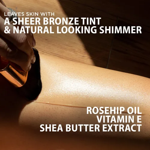Vista 4 de Bare It All Aceite nutritivo Body Gloss con extracto de manteca de karité, aceite de rosa mosqueta, mica, aceite de espuma de prado y vitamina E