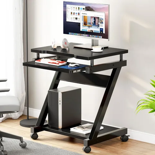 Vista 4 de sogesfurniture Escritorio para computadora móvil con bandeja extraíble para Negro