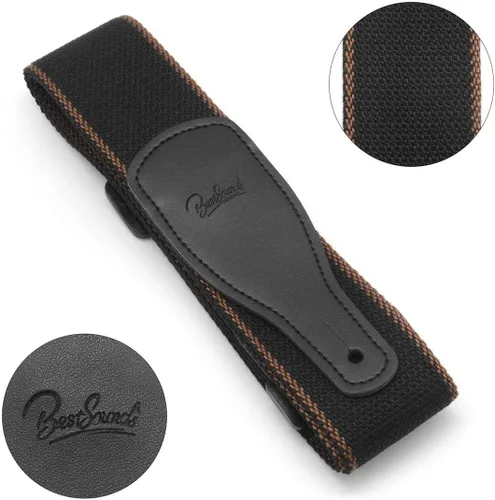 Vista 7 de BestSounds Correa de guitarra acústica, algodón suave y correa de cuero para guitarras eléctricas y bajas, viene con 1 botón y 2 cerraduras