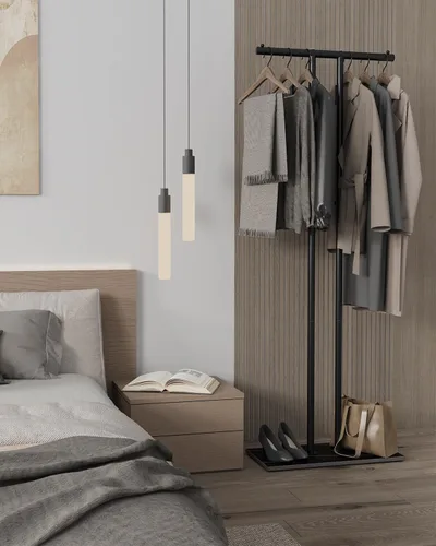 Vista 3 de OUTBROS Perchero de metal grande independiente con base de roca, negro Almacenamiento de ropa de pie para interiores, 23.6 pulgadas de ancho
