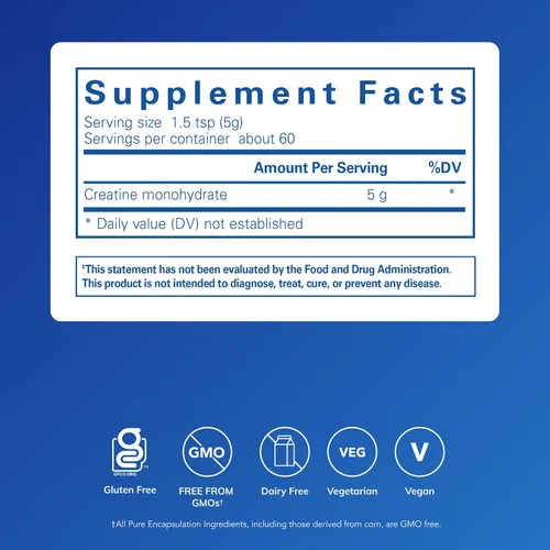 Vista 2 de Pure Encapsulations Creatina - Suplemento de creatina - Fuerza muscular, rendimiento y recuperación - Polvo de recuperación pre-entrenamiento - Sin