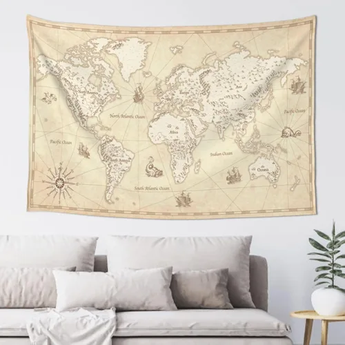 Vista 10 de MOUNDHONG Tapiz negro retro con mapa del mundo para colgar en la pared, tapiz de arte retro para pared, tapices de pared grandes para dormitorio