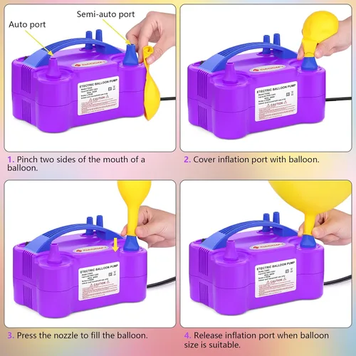 Vista 4 de IDAODAN - Bomba eléctrica para globos, bomba de aire portátil para globos, máquina de inflado eléctrico para decoraciones de fiestas (morado)