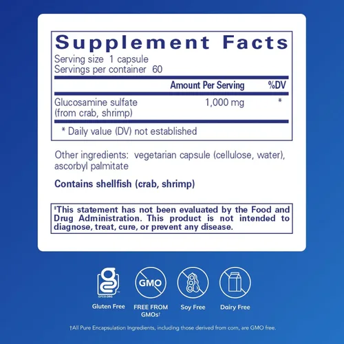 Vista 2 de Pure Encapsulations Sulfato de glucosamina 1,000 mg Suplemento para apoyo articular y movilidad, salud del cartílago y tejido conectivo* 60