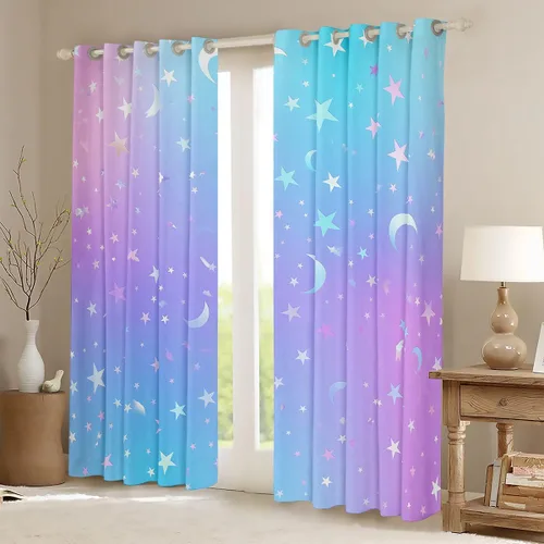 Vista 2 de Cortinas opacas con purpurina degradado para niños, niñas, niños, mujeres, dormitorio, teñido anudado, arco iris, degradado, 38 pulgadas de ancho x