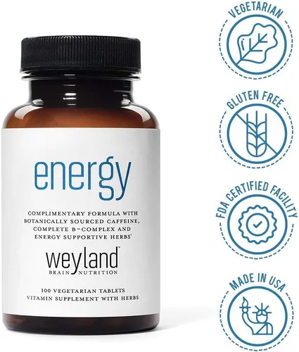 Vista 5 de Energía, formula complementaria con cafeína botánica, completa B-Complex y hierbas de apoyo para energía de Weyland