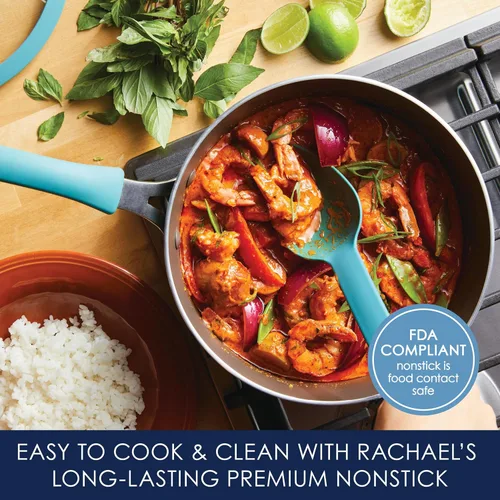 Vista 3 de Rachael Ray Cook + Create Sartén Sauté Antiadherente con Tapa, 3 Cuartos, Azul Agave