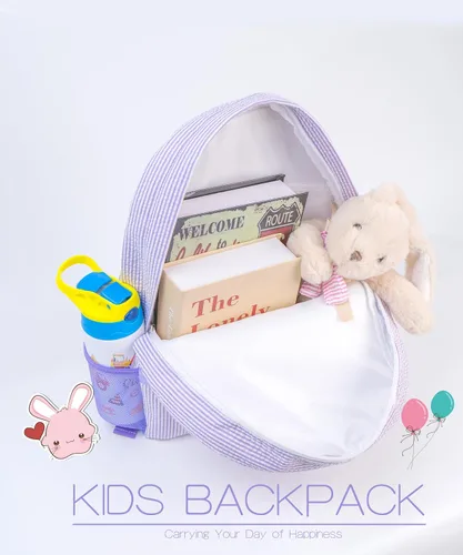 Vista 4 de MT WORLD Mochila personalizada para niños pequeños, mochila de sirsaca para niños, mochila con monograma, Púrpura, Nombre