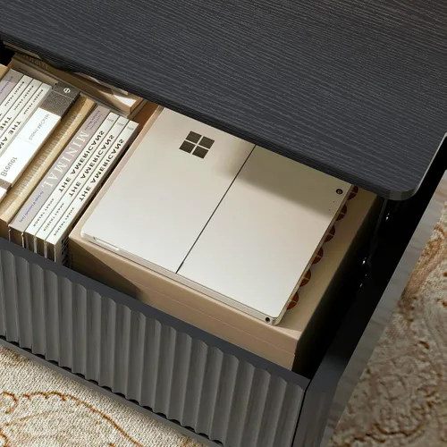 Vista 5 de LYNCOHOME Mesa de centro acanalada con compartimento oculto, mesas de centro elevables de madera, mesa central moderna para sala de estar, oficina