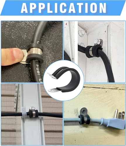 Vista 6 de 12 piezas de abrazaderas de cable dobles de 1-1/2" con refuerzo remachado actualizado, abrazaderas de tubo de bucle aislado con almohadilla de goma