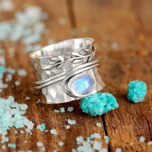 Vista 6 de Boho-Magic Anillo giratorio de plata de ley 925 para mujer con piedra lunar