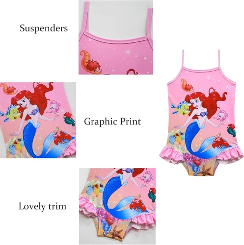 Vista 3 de Traje de baño de sirena para niñas de una pieza, traje de baño de princesa oceánica, 4-9 años