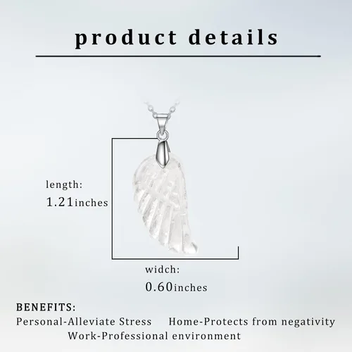 Vista 6 de Crystal Pendant Necklace for Women Men,925 Sterling Silver Chain Hand Carved Healing Stone Single Angel Wing Charms Jewelry Gifts Box