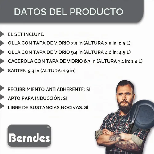 Vista 6 de Berndes Balance Induction Enduro Cookware Set 4 Piezas Aluminio Negro