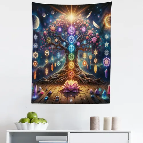 Vista 58 de Ambesonne Tapiz hippie, abrazo de hongos de ensueño y árbol de la vida místico y mandal verde, decoración de tela para colgar en la pared