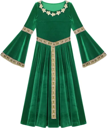 Vista 5 de Disfraz medieval para niños, vestido renacentista vintage, vestido gótico, vestido largo para fiesta de Halloween