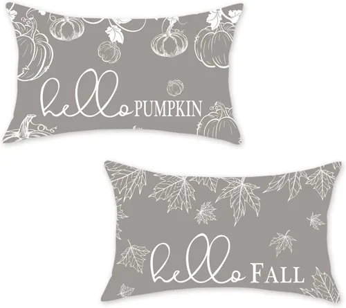 Vista 9 de ONWAY - Juego de 2 fundas de almohada de otoño de 16 x 16 pulgadas, color naranja calabaza con texto "Hello Fall" Hello Fall Hello Pumpkin Maple