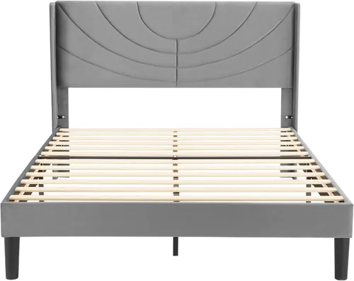 Vista 14 de VECELO Base de cama tapizada de tamaño individual con cabecera de tela, soporte de listones de madera, no necesita somier, base de colchón, fácil