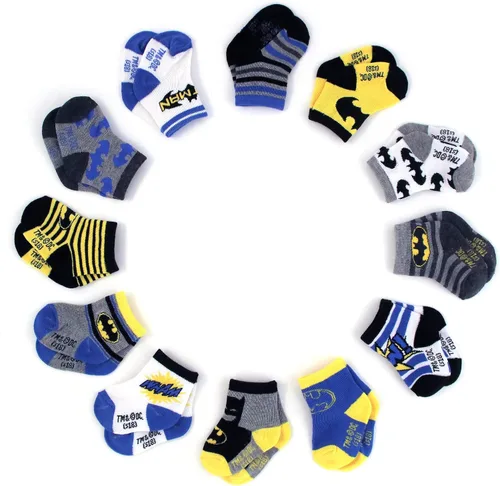 Vista 4 de DC Comics Calcetines para bebés niños y niñas, paquete de 12 calcetines de Batman, Wonder Woman, Superman, Liga de la Justicia, Super Girl (0-24M)