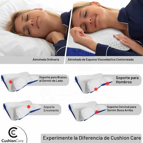 Vista 2 de Almohada de gel refrescante para el dolor de cuello y hombros, almohada cervical de espuma viscoelástica con soporte ortopédico de contorno y funda
