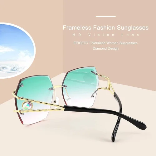 Vista 2 de FEISEDY Gafas de sol de gran tamaño sin montura B2768 para mujer lentes de sol cuadradas de corte de diamante